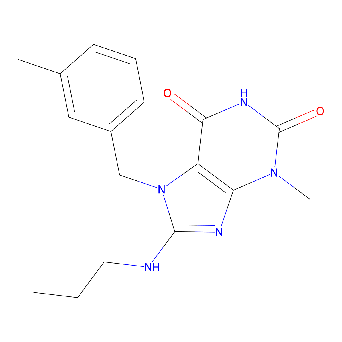 3-methyl-7-(3-methylbenzyl)-8-(propylamino)-1H-purine-2,6(3H,7H)-dione molecular structure, CAS 378212-88-5