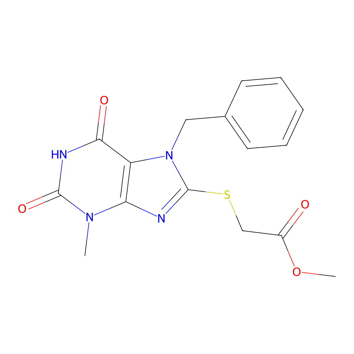 Methyl 2-(7-benzyl-3-methyl-2,6-dioxopurin-8-yl)sulfanylacetate molecular structure, CAS 378212-98-7