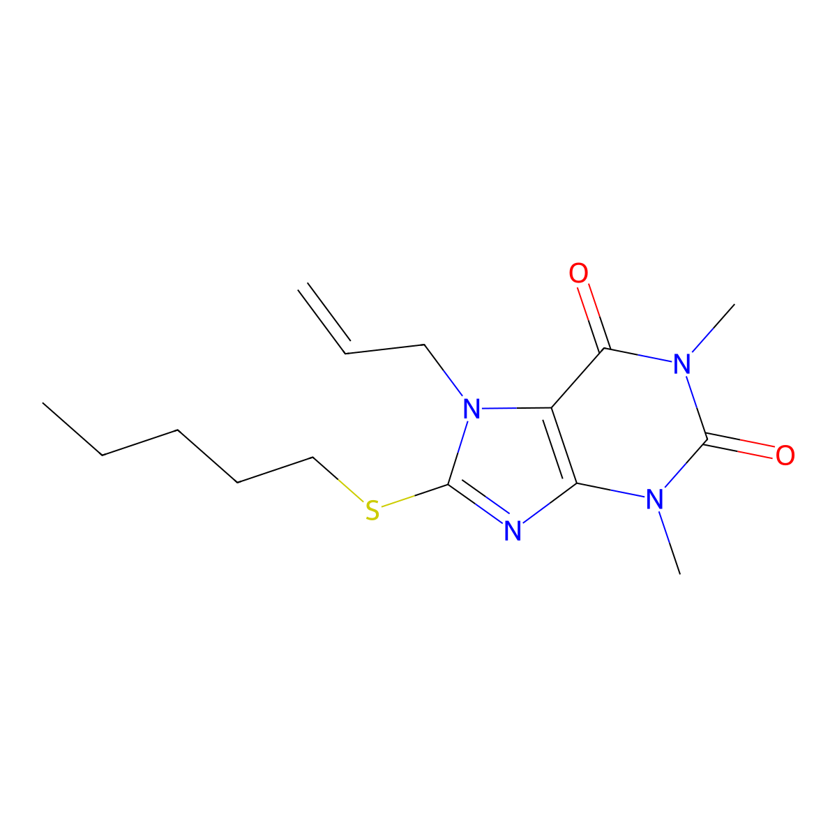 1,3-dimethyl-8-(pentylsulfanyl)-7-(prop-2-en-1-yl)-2,3,6,7-tetrahydro-1H-purine-2,6-dione molecular structure, CAS 378213-30-0