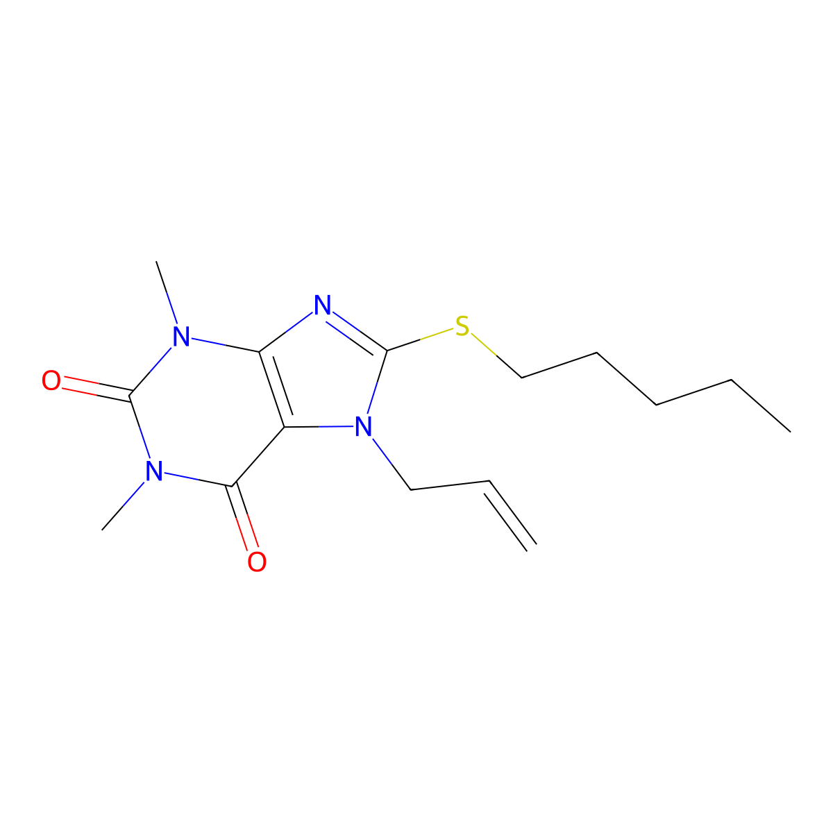 1,3-dimethyl-8-(pentylsulfanyl)-7-(prop-2-en-1-yl)-2,3,6,7-tetrahydro-1H-purine-2,6-dione molecular structure, CAS 378213-30-0