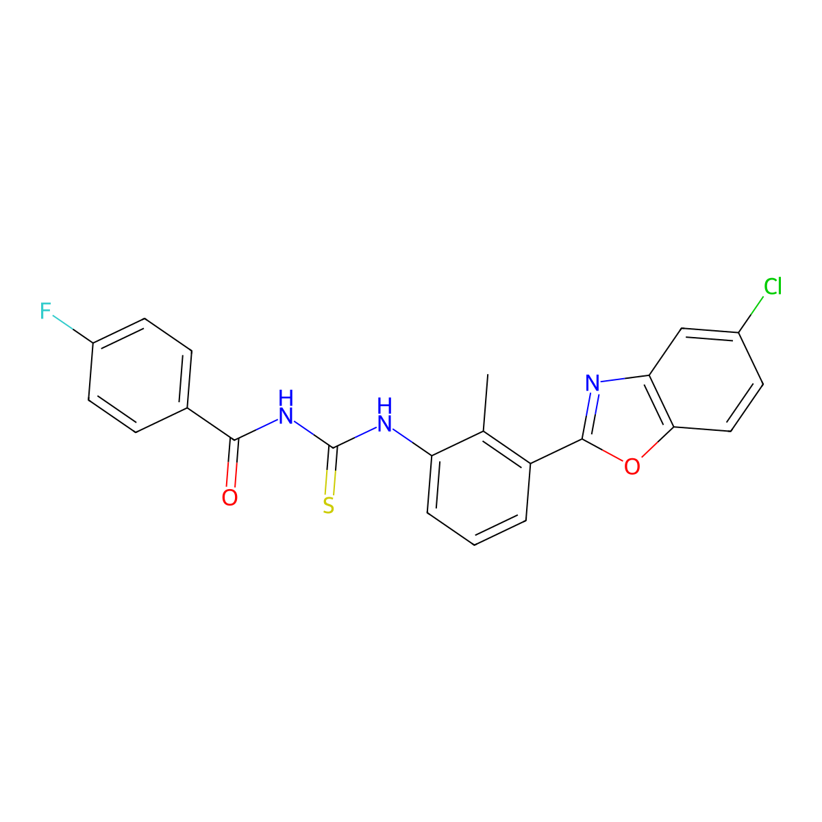 N-[[3-(5-chloro-1,3-benzoxazol-2-yl)-2-methylphenyl]carbamothioyl]-4-fluorobenzamide molecular structure, CAS 378213-37-7