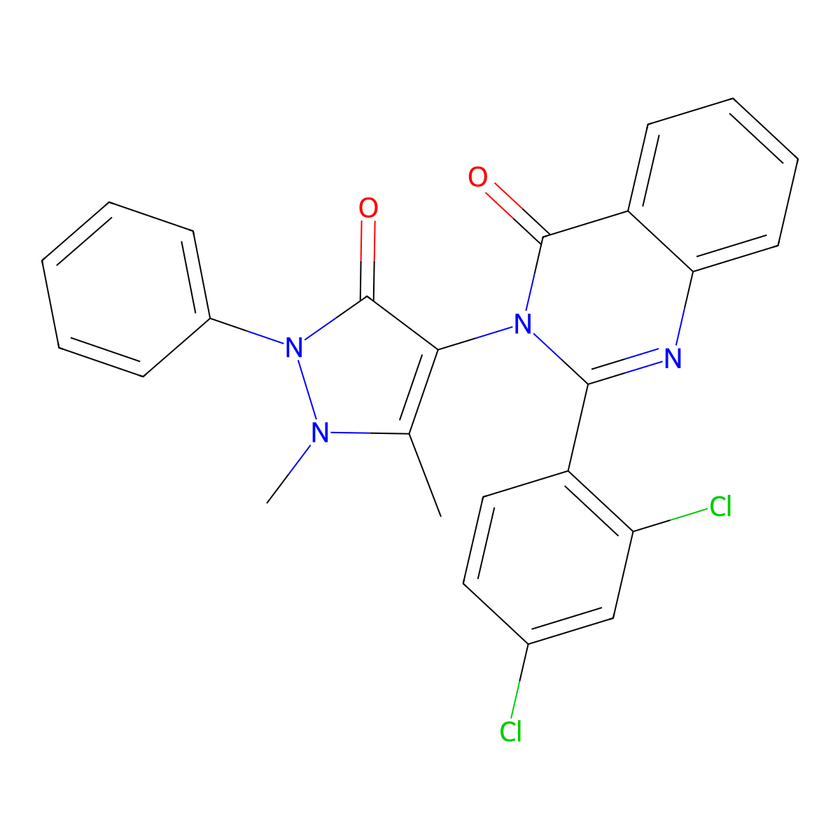 2-(2,4-Dichlorophenyl)-3-(1,5-dimethyl-3-oxo-2-phenylpyrazol-4-yl)quinazolin-4-one molecular structure, CAS 378213-80-0