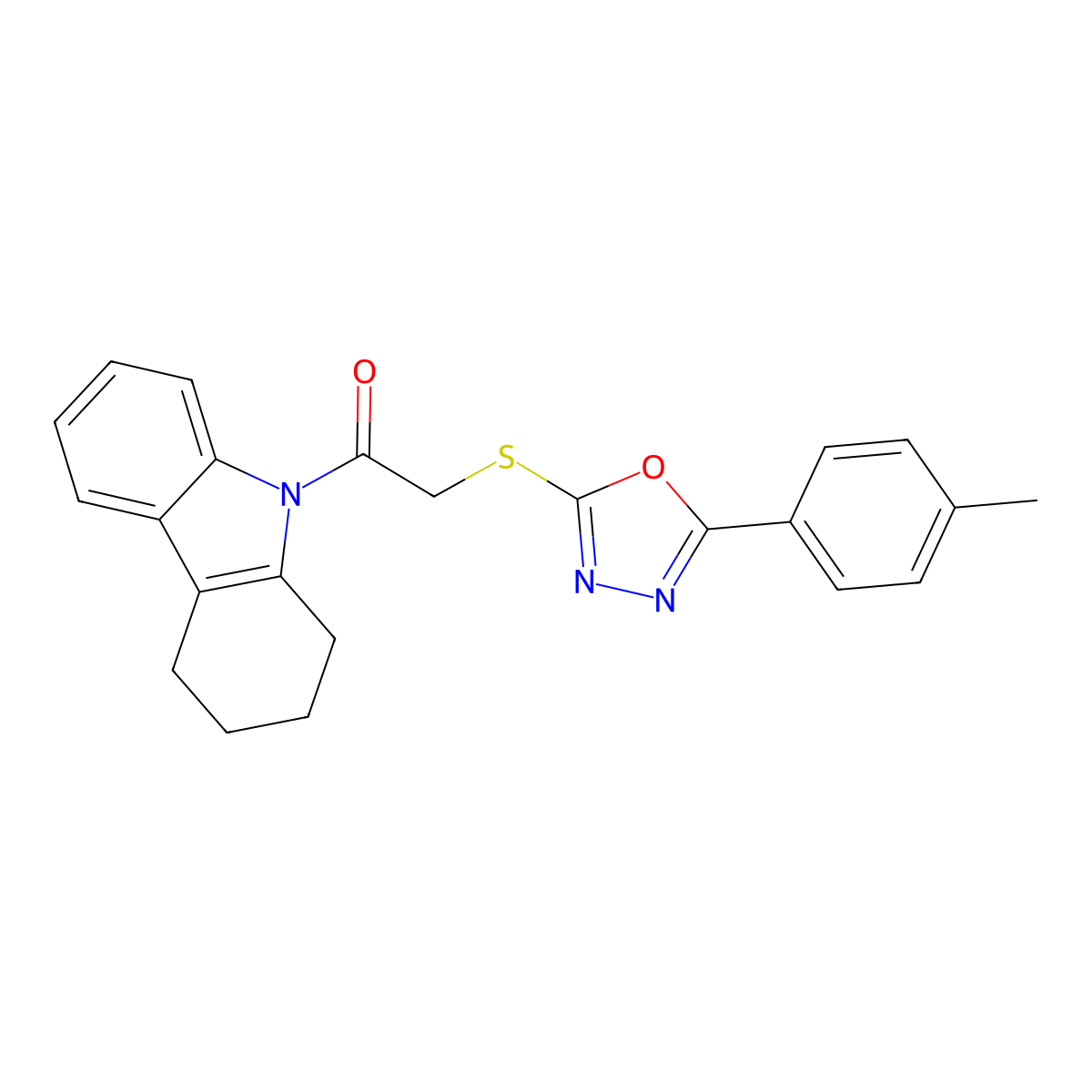 9-({[5-(4-methylphenyl)-1,3,4-oxadiazol-2-yl]thio}acetyl)-2,3,4,9-tetrahydro-1H-carbazole molecular structure, CAS 378213-94-6