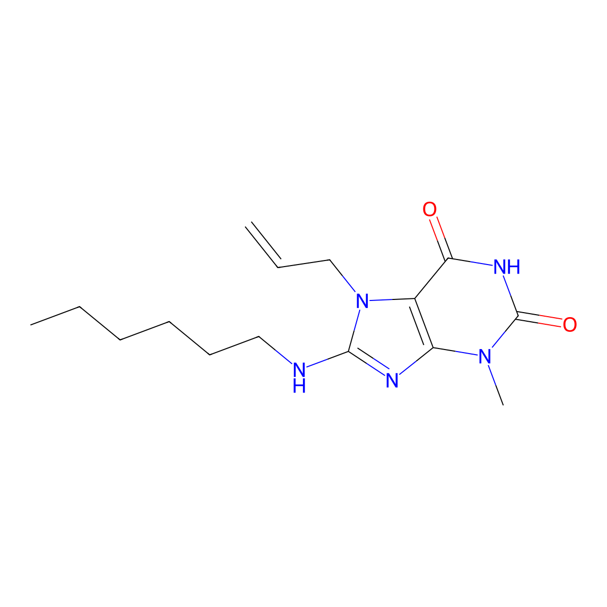 8-(Hexylamino)-3-methyl-7-prop-2-enylpurine-2,6-dione molecular structure, CAS 378214-05-2