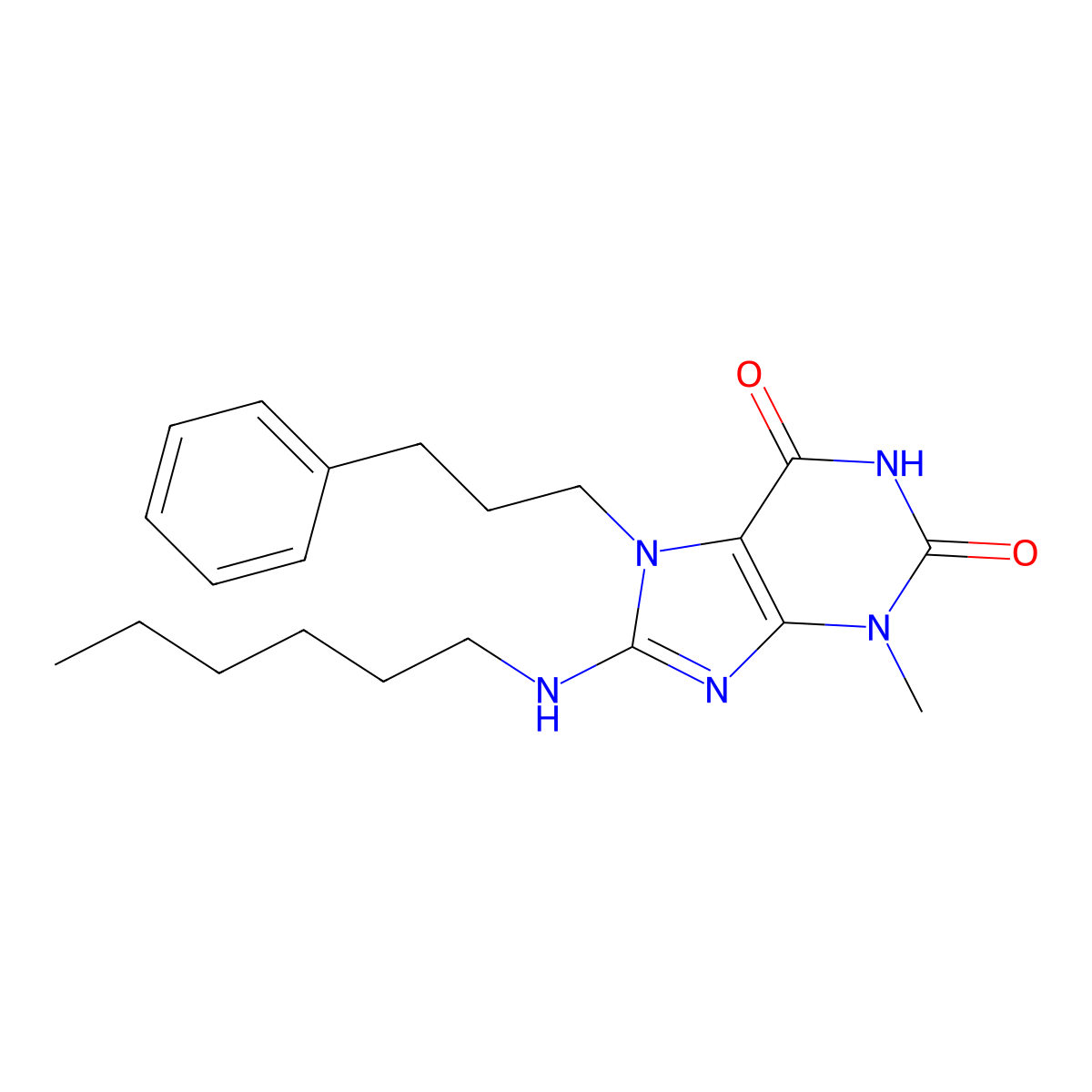 8-(hexylamino)-3-methyl-7-(3-phenylpropyl)-3,7-dihydro-1H-purine-2,6-dione molecular structure, CAS 378215-01-1