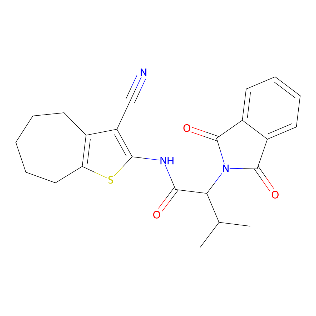 N-(3-cyano-5,6,7,8-tetrahydro-4H-cyclohepta[b]thiophen-2-yl)-2-(1,3-dioxoisoindol-2-yl)-3-methylbutanamide molecular structure, CAS 378215-18-0