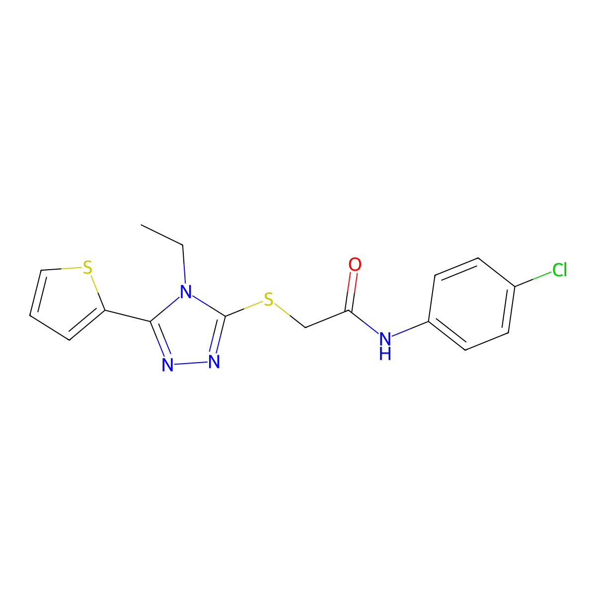 N-(4-CL-PH)-2-((4-Ethyl-5-(2-thienyl)-4H-1,2,4-triazol-3-YL)thio)acetamide molecular structure, CAS 378215-27-1