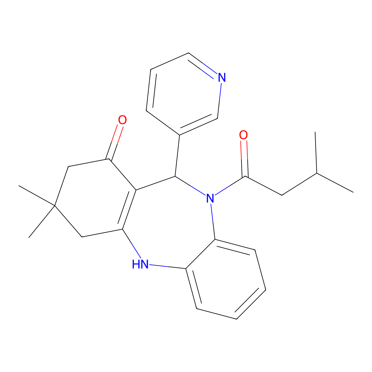 9,9-Dimethyl-5-(3-methylbutanoyl)-6-pyridin-3-yl-6,8,10,11-tetrahydrobenzo[b][1,4]benzodiazepin-7-one molecular structure, CAS 378215-31-7