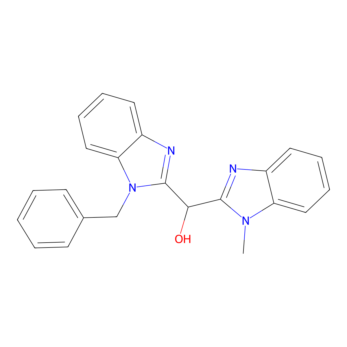 (1-Benzylbenzimidazol-2-yl)-(1-methylbenzimidazol-2-yl)methanol molecular structure, CAS 378215-86-2