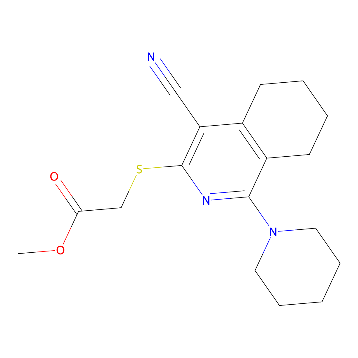 Methyl {[4-cyano-1-(1-piperidinyl)-5,6,7,8-tetrahydro-3-isoquinolinyl]thio}acetate molecular structure, CAS 378216-00-3