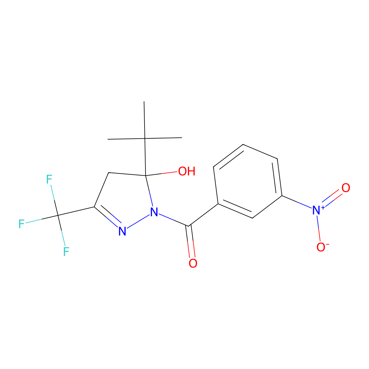 [5-tert-butyl-5-hydroxy-3-(trifluoromethyl)-4H-pyrazol-1-yl]-(3-nitrophenyl)methanone molecular structure, CAS 378216-21-8