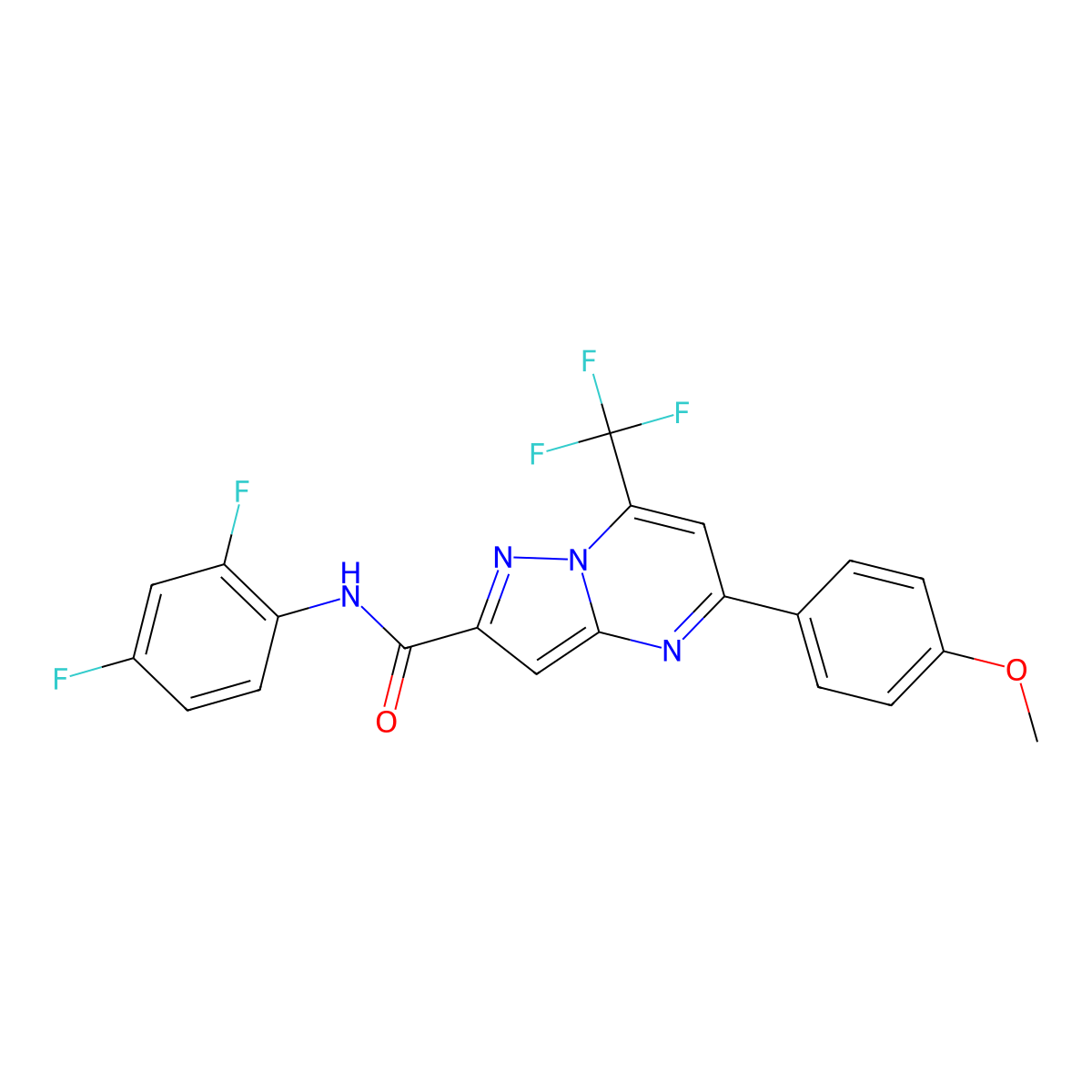 N-(2,4-difluorophenyl)-5-(4-methoxyphenyl)-7-(trifluoromethyl)pyrazolo[1,5-a]pyrimidine-2-carboxamide molecular structure, CAS 378216-22-9