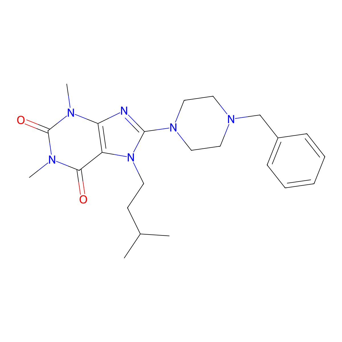 8-(4-benzylpiperazin-1-yl)-7-isopentyl-1,3-dimethyl-1H-purine-2,6(3H,7H)-dione molecular structure, CAS 378216-27-4