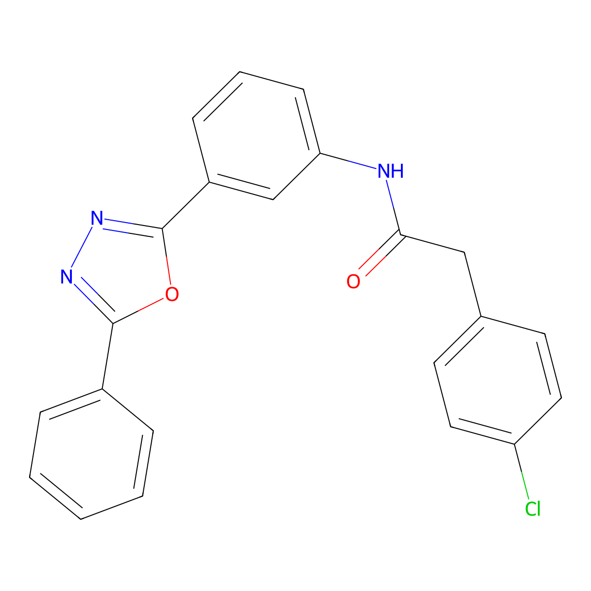 2-(4-chlorophenyl)-N-[3-(5-phenyl-1,3,4-oxadiazol-2-yl)phenyl]acetamide molecular structure, CAS 378216-28-5
