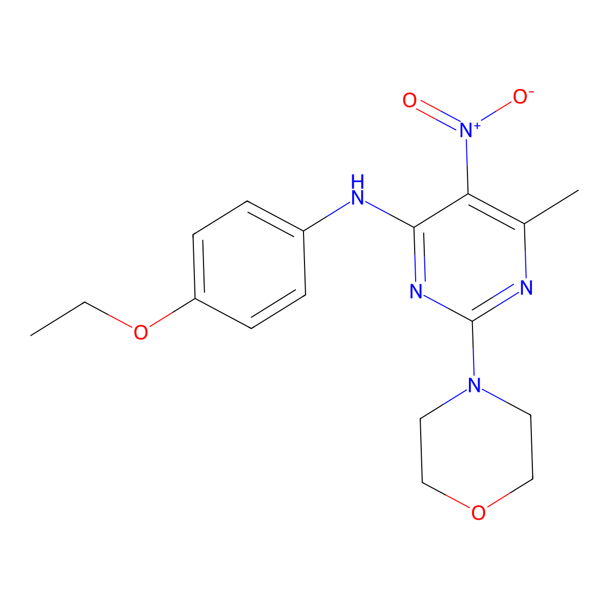 N-(4-ethoxyphenyl)-6-methyl-2-morpholin-4-yl-5-nitropyrimidin-4-amine molecular structure, CAS 378216-29-6
