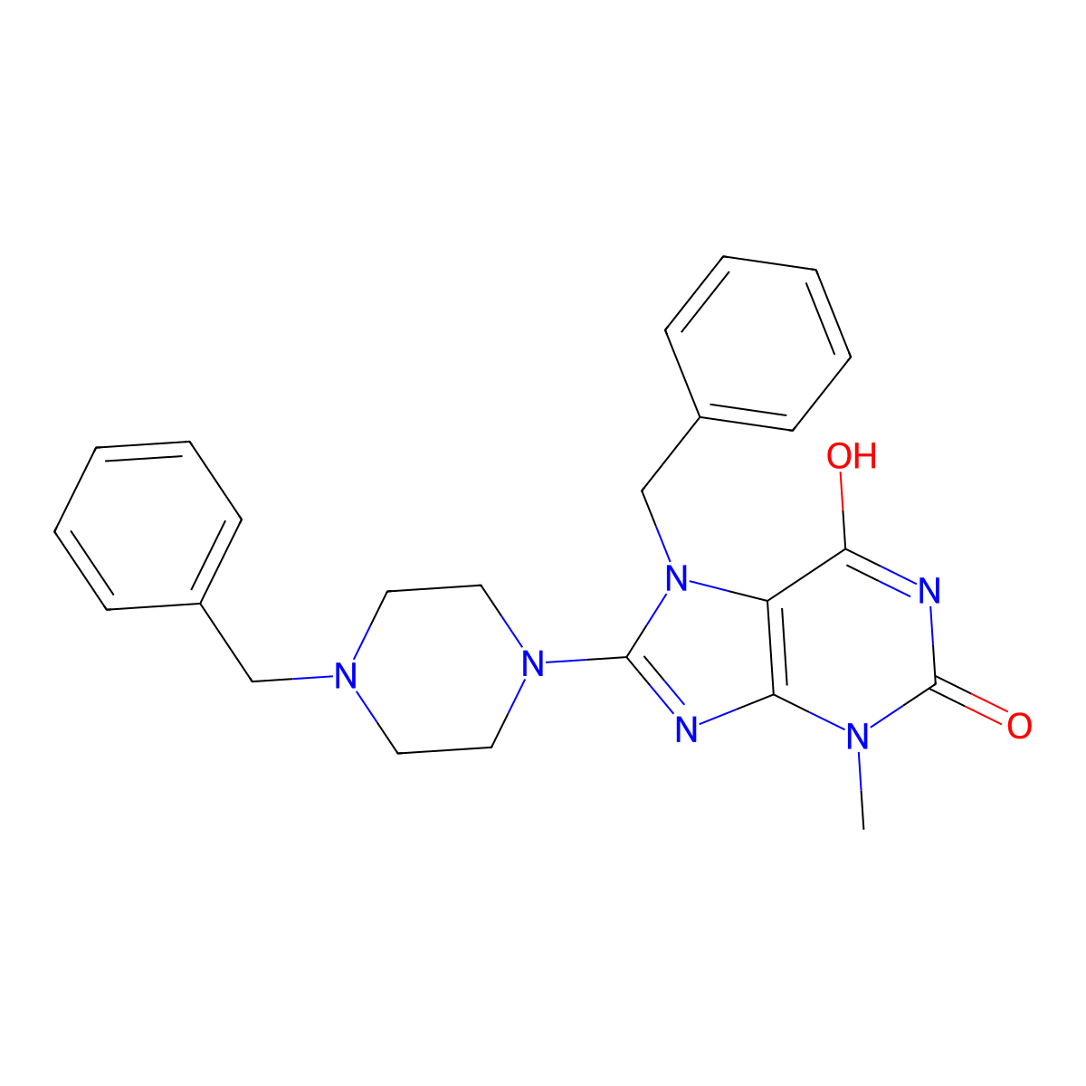 7-benzyl-8-(4-benzylpiperazin-1-yl)-3-methyl-1H-purine-2,6(3H,7H)-dione molecular structure, CAS 378216-52-5