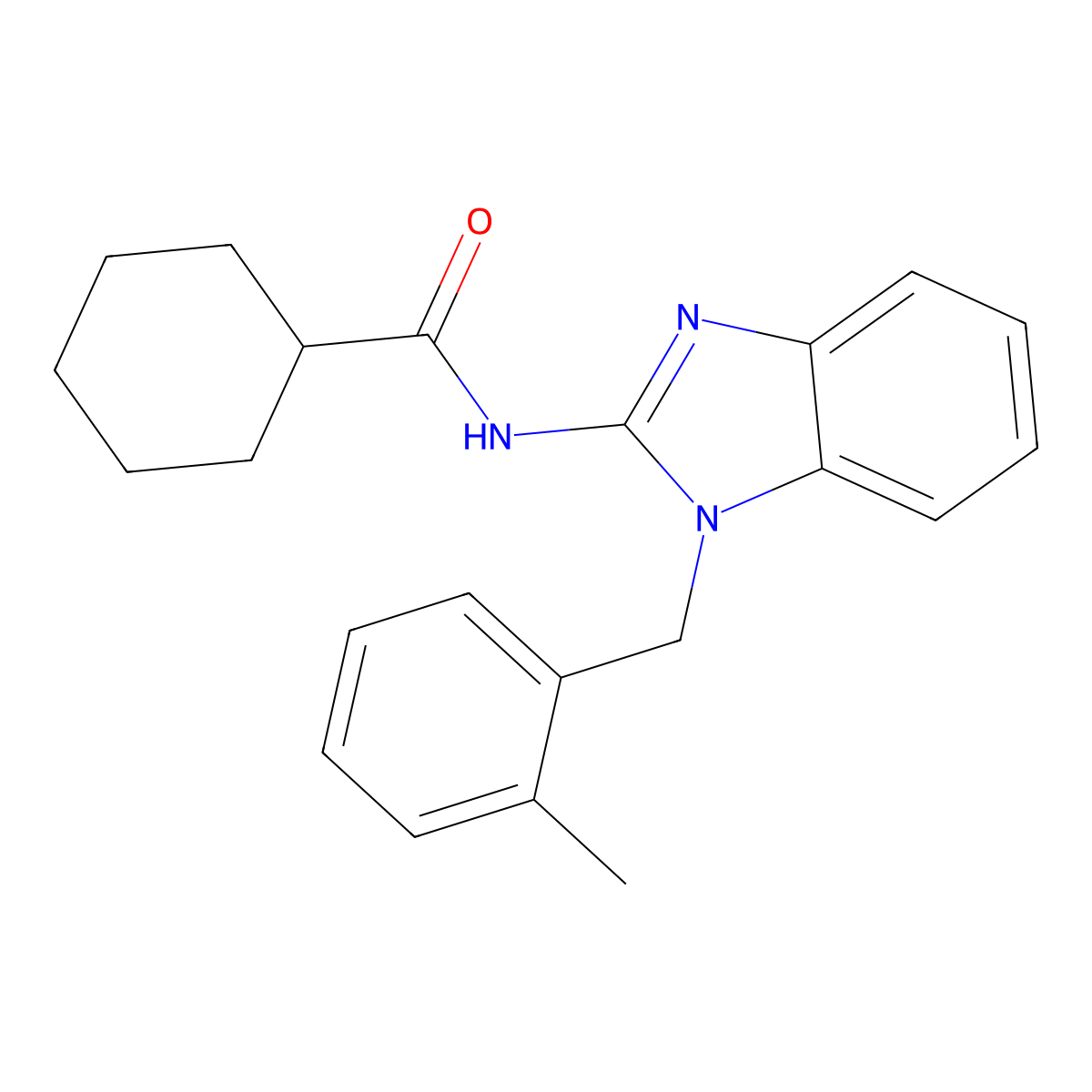 N-[1-[(2-methylphenyl)methyl]benzimidazol-2-yl]cyclohexanecarboxamide molecular structure, CAS 378216-68-3