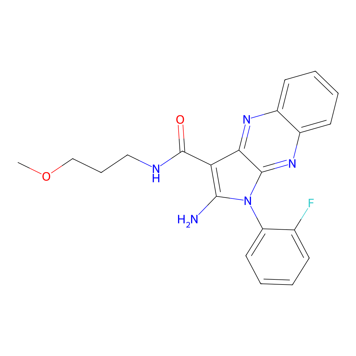 2-amino-1-(2-fluorophenyl)-N-(3-methoxypropyl)-1H-pyrrolo[2,3-b]quinoxaline-3-carboxamide molecular structure, CAS 378216-80-9