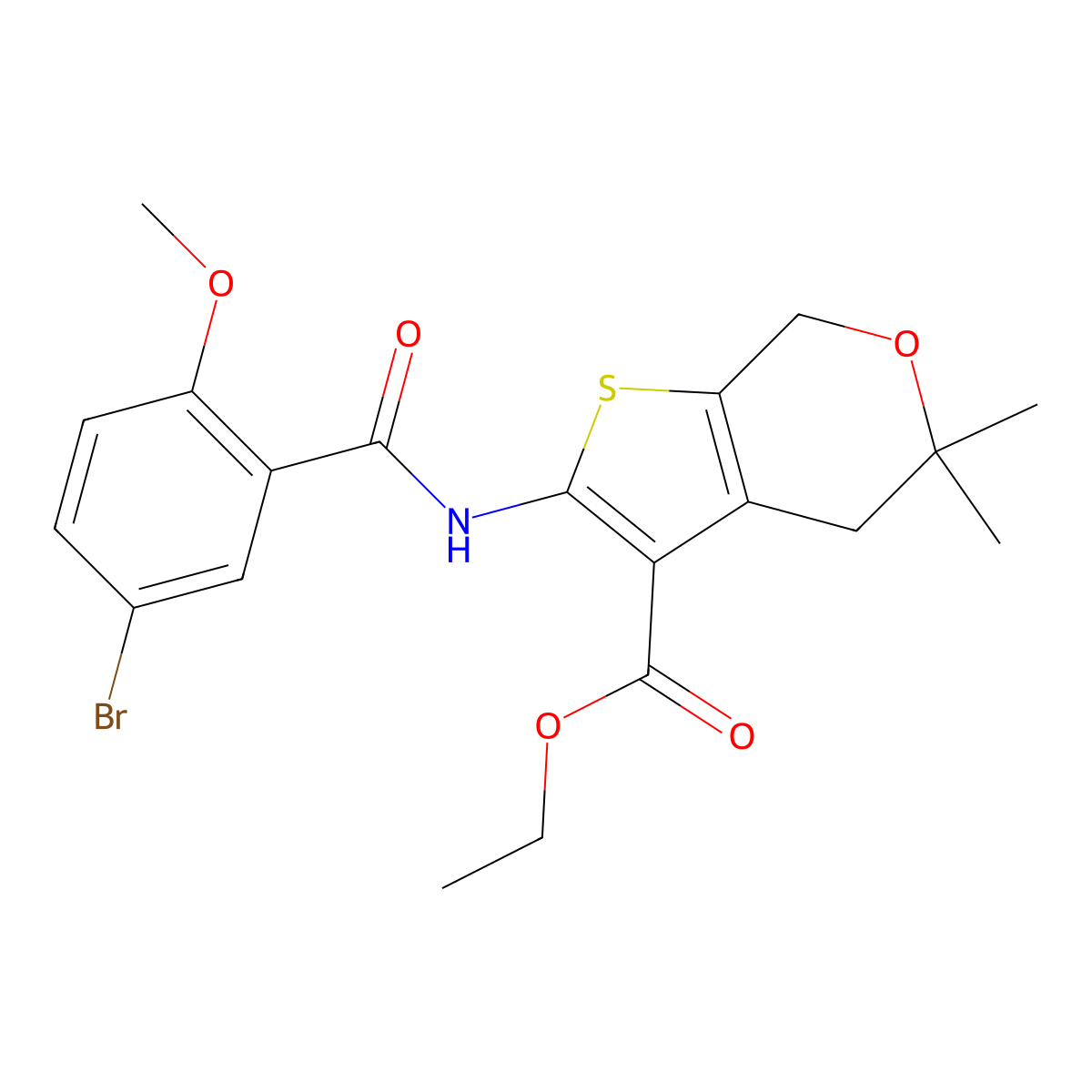 ethyl 2-(5-bromo-2-methoxybenzamido)-5,5-dimethyl-5,7-dihydro-4H-thieno[2,3-c]pyran-3-carboxylate molecular structure, CAS 378217-45-9