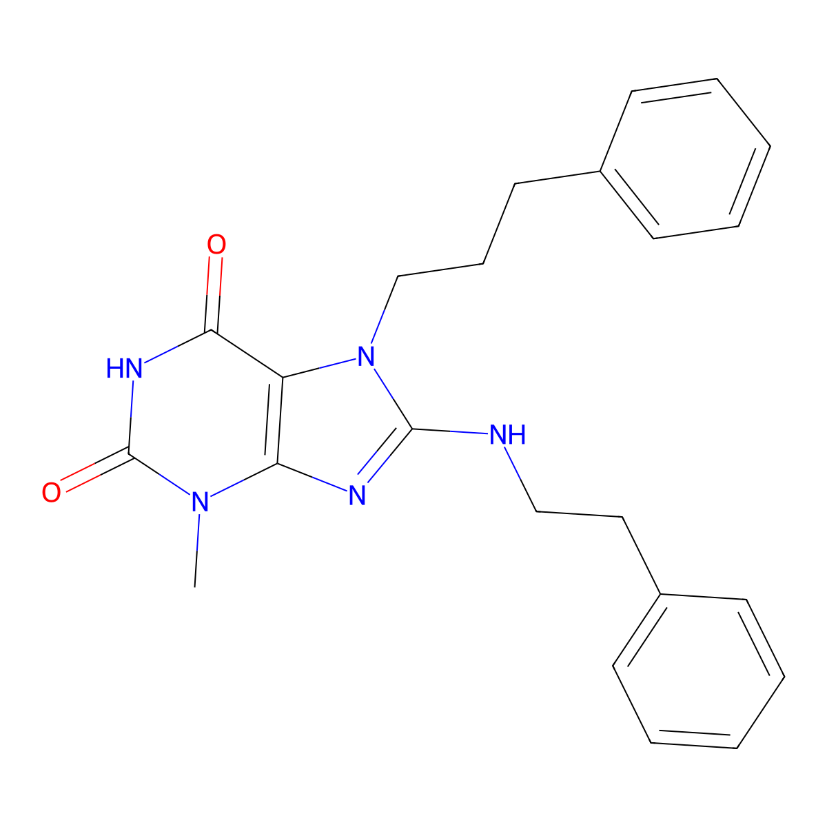 3-methyl-8-[(2-phenylethyl)amino]-7-(3-phenylpropyl)-2,3,6,7-tetrahydro-1H-purine-2,6-dione molecular structure, CAS 378217-52-8