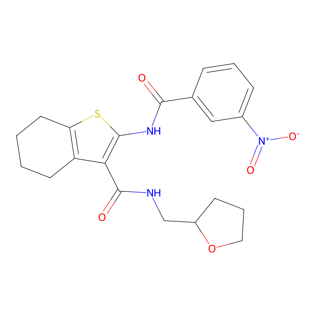 2-(3-nitrobenzamido)-N-((tetrahydrofuran-2-yl)methyl)-4,5,6,7-tetrahydrobenzo[b]thiophene-3-carboxamide molecular structure, CAS 378218-29-2