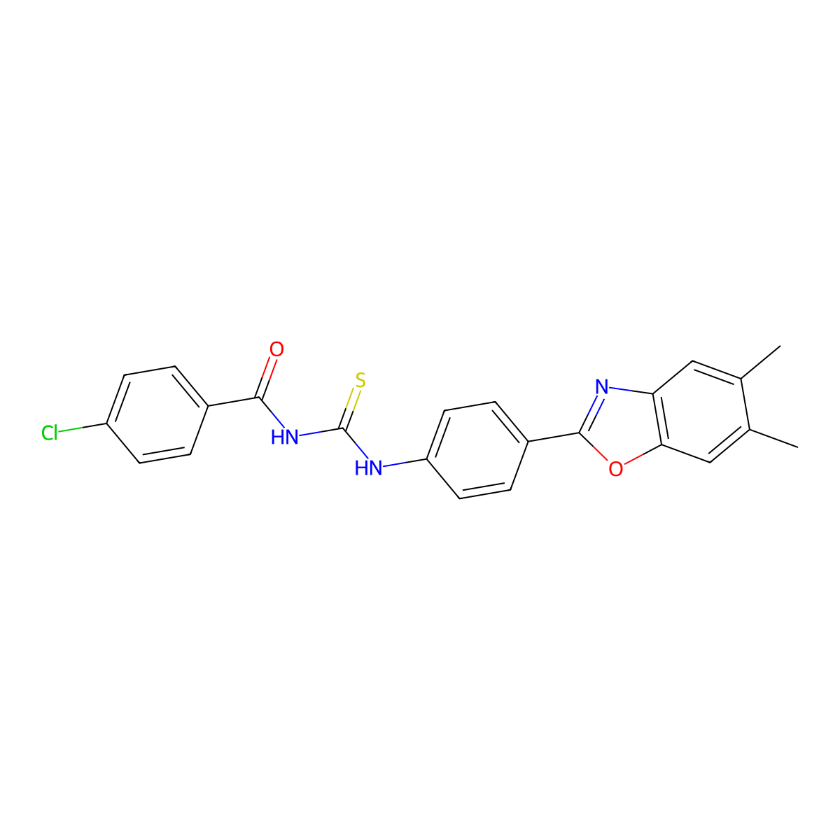 4-chloro-N-[[4-(5,6-dimethyl-1,3-benzoxazol-2-yl)phenyl]carbamothioyl]benzamide molecular structure, CAS 378218-45-2