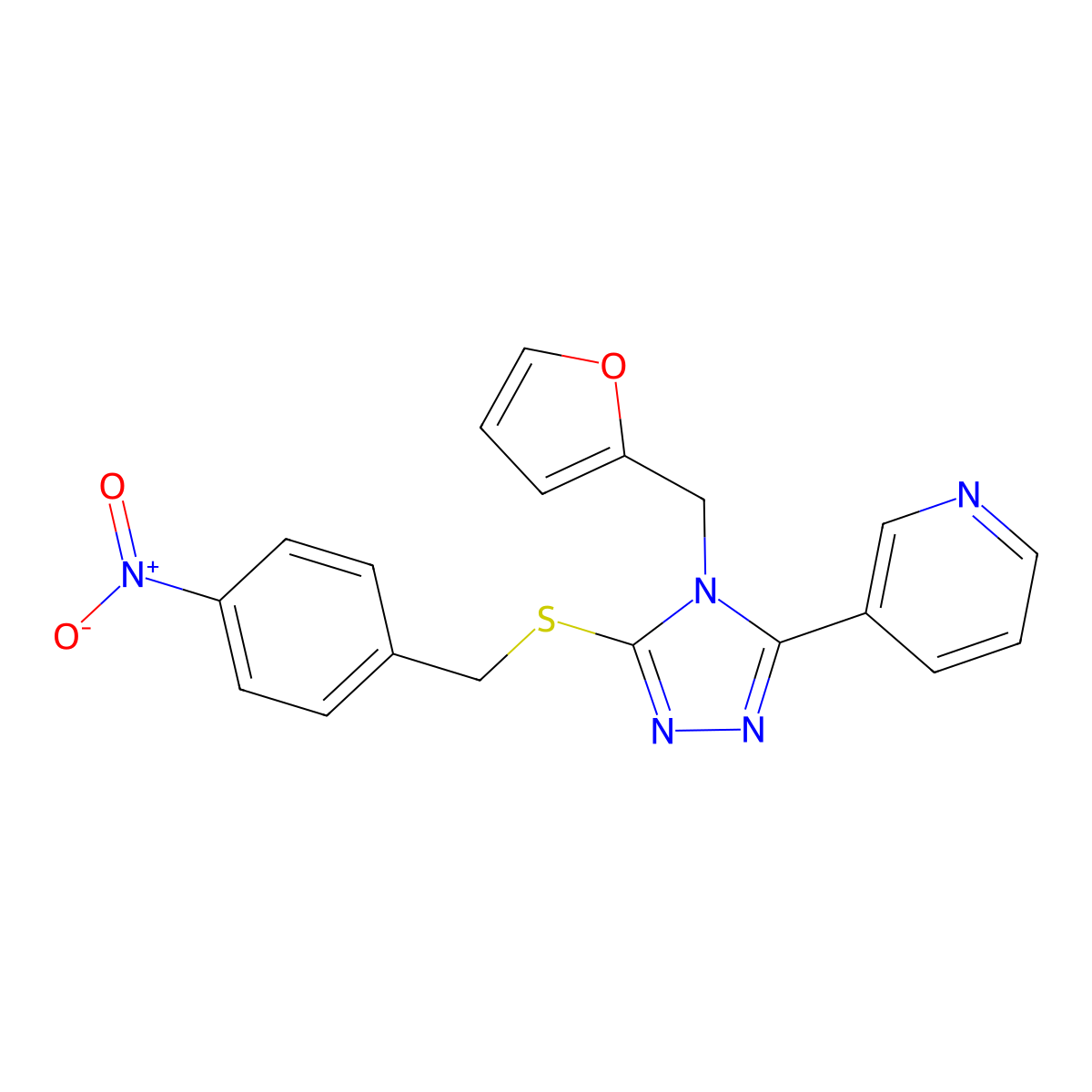 3-[4-(Furan-2-ylmethyl)-5-[(4-nitrophenyl)methylsulfanyl]-1,2,4-triazol-3-yl]pyridine molecular structure, CAS 378219-14-8