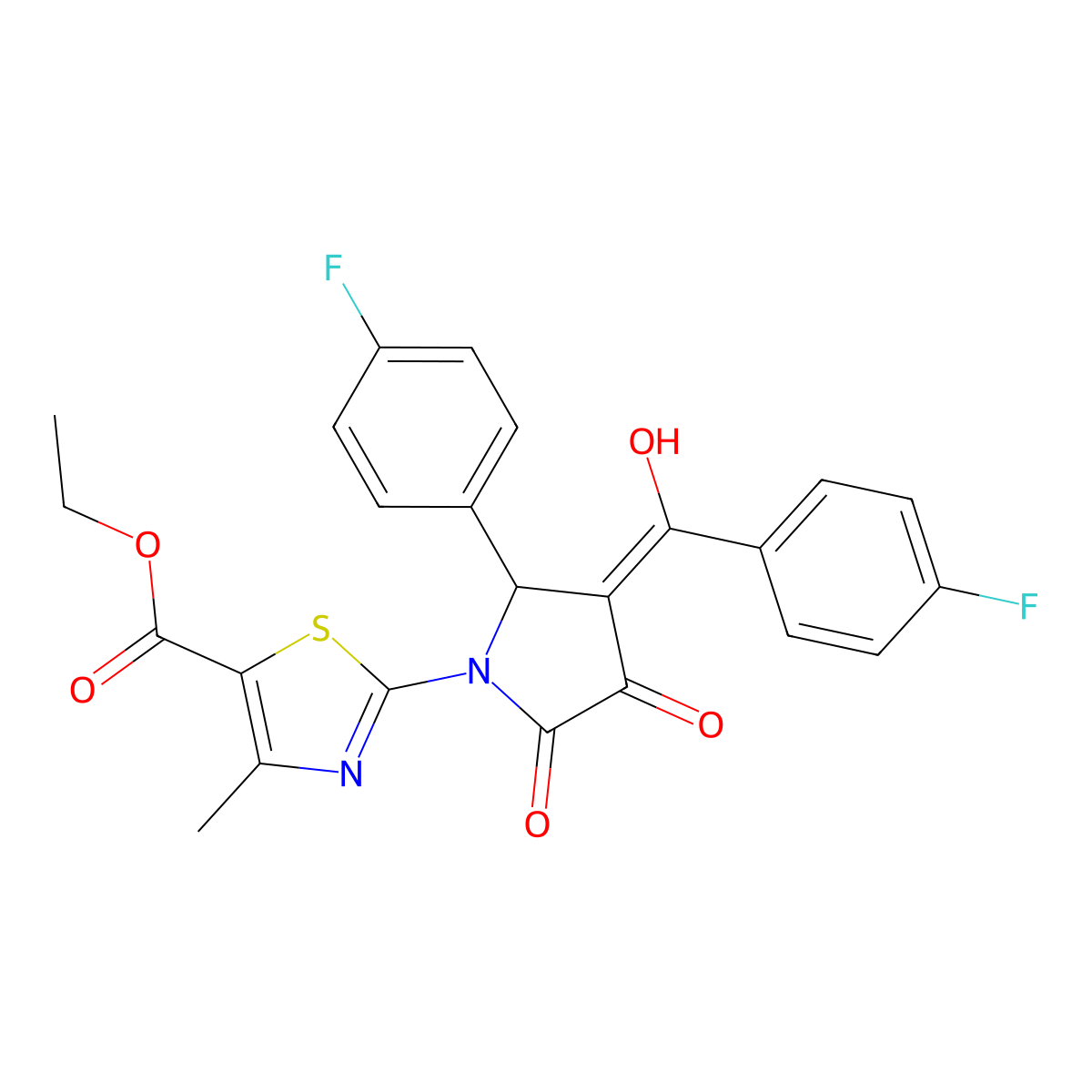 Ethyl 2-[2-(4-fluorophenyl)-3-[(4-fluorophenyl)-hydroxymethylidene]-4,5-dioxopyrrolidin-1-yl]-4-methyl-1,3-thiazole-5-carboxylate molecular structure, CAS 378219-43-3