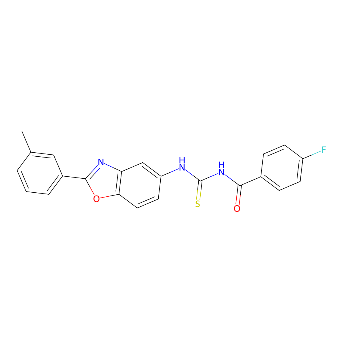 4-fluoro-N-[[2-(3-methylphenyl)-1,3-benzoxazol-5-yl]carbamothioyl]benzamide molecular structure, CAS 378219-52-4