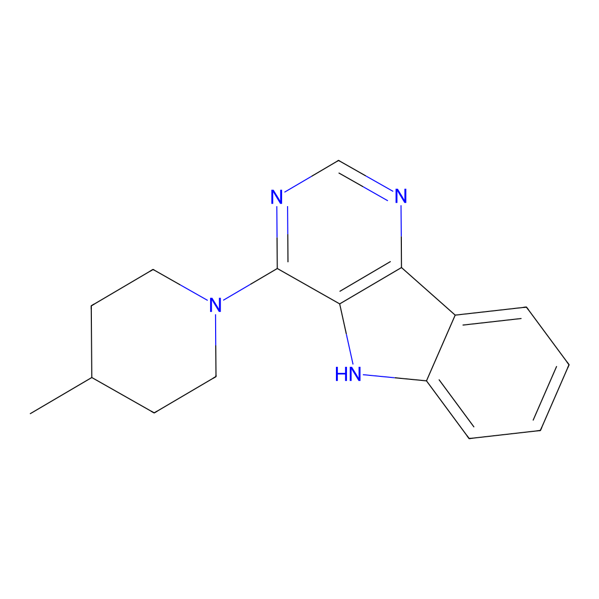 4-(4-methylpiperidin-1-yl)-5H-pyrimido[5,4-b]indole molecular structure, CAS 378219-96-6