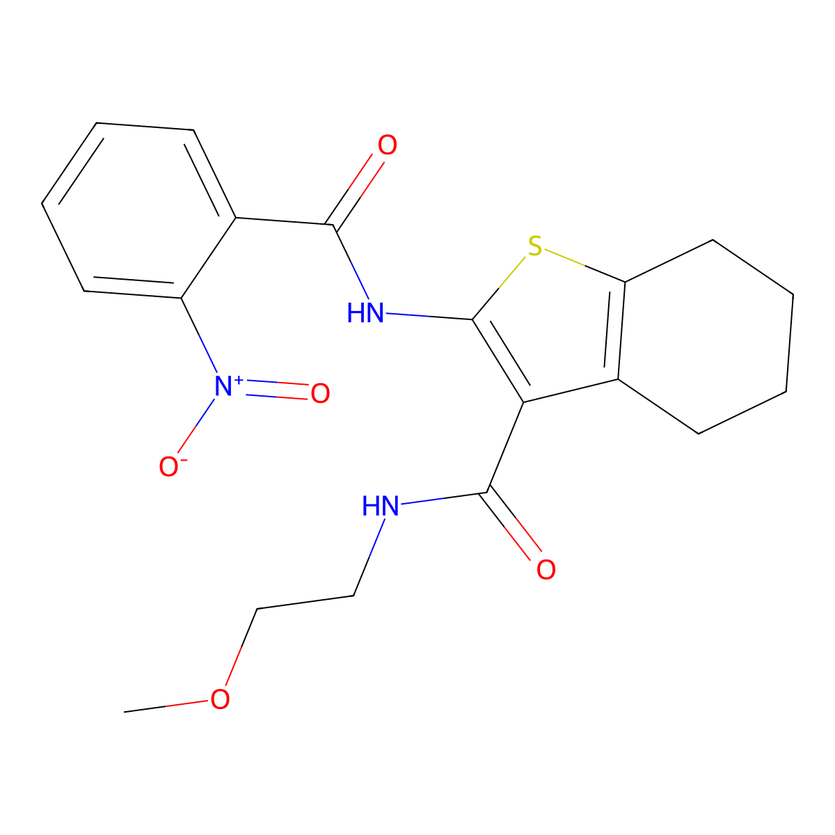 N-(2-methoxyethyl)-2-[(2-nitrobenzoyl)amino]-4,5,6,7-tetrahydro-1-benzothiophene-3-carboxamide molecular structure, CAS 378220-91-8
