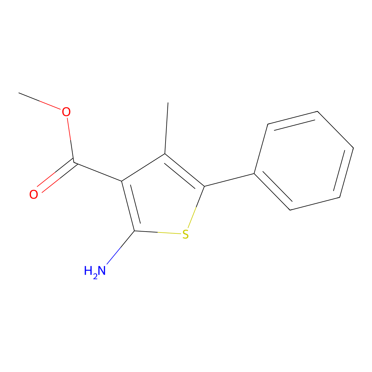 Methyl 2-amino-4-methyl-5-phenylthiophene-3-carboxylate molecular structure, CAS 378220-97-4