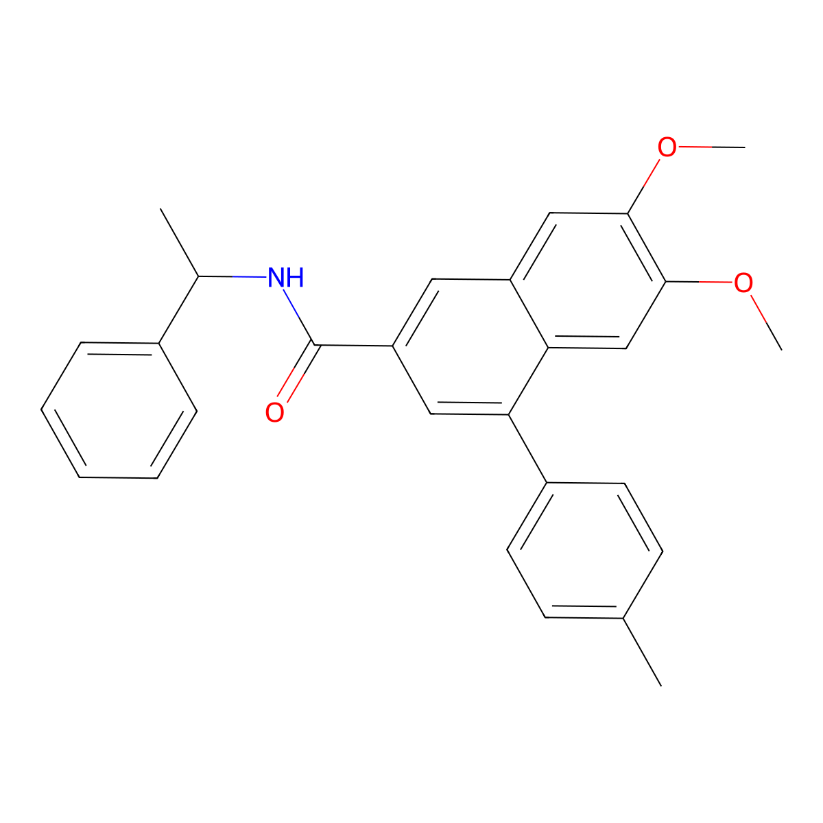 6,7-dimethoxy-4-(4-methylphenyl)-N-(1-phenylethyl)naphthalene-2-carboxamide molecular structure, CAS 378221-09-1