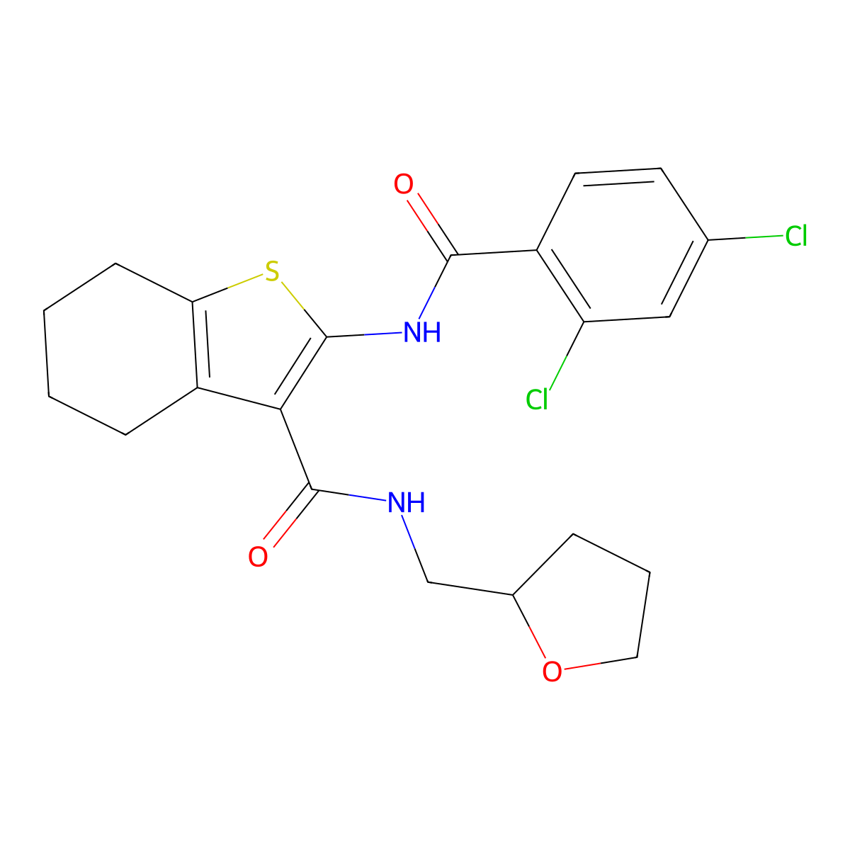 2-(2,4-dichlorobenzamido)-N-((tetrahydrofuran-2-yl)methyl)-4,5,6,7-tetrahydrobenzo[b]thiophene-3-carboxamide molecular structure, CAS 378221-12-6