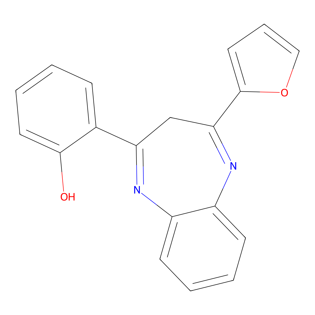 2-[4-(2-furyl)-3H-1,5-benzodiazepin-2-yl]phenol molecular structure, CAS 378221-50-2