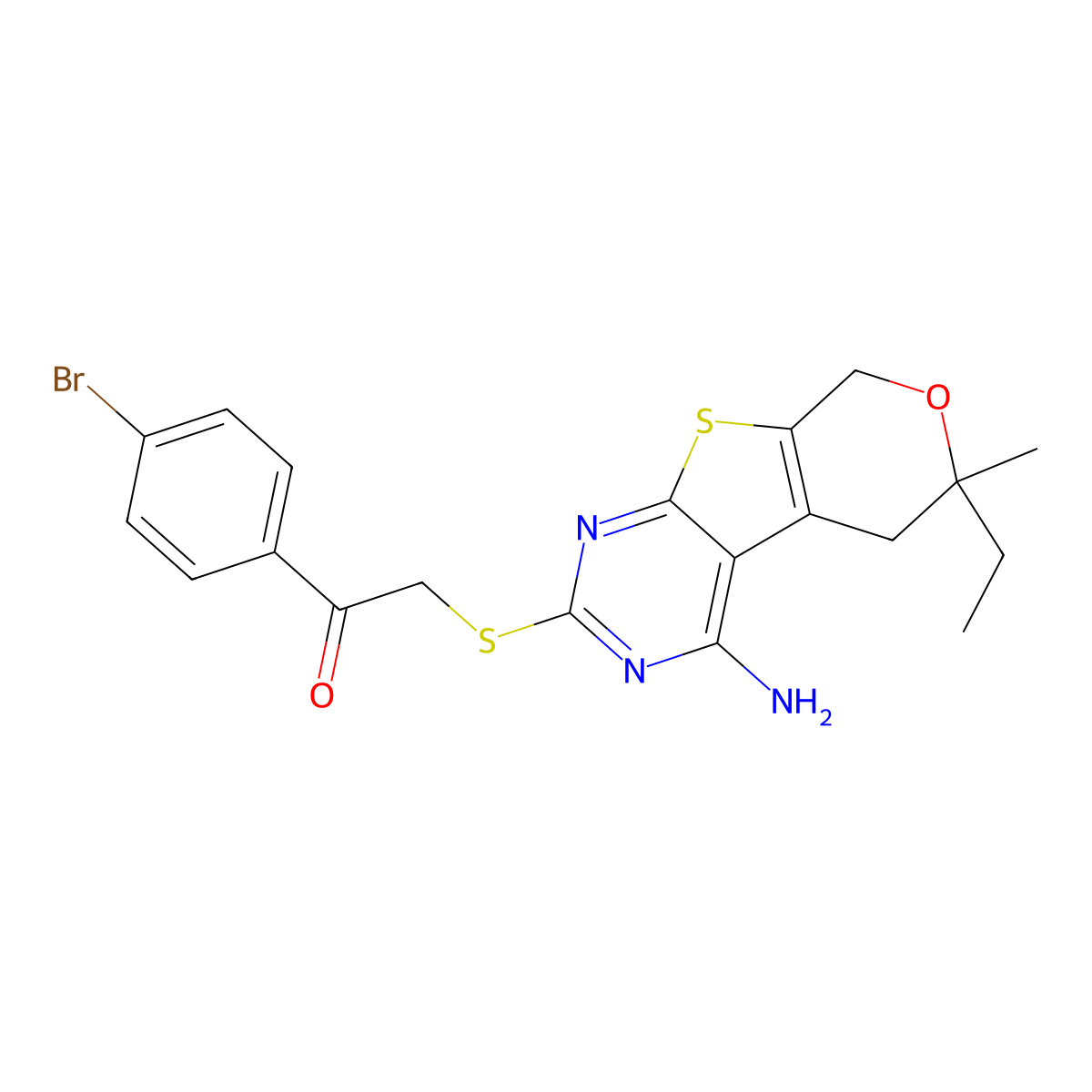 2-[(4-Amino-6-ethyl-6-methyl-5,8-dihydropyrano[4,5]thieno[1,2-c]pyrimidin-2-yl)sulfanyl]-1-(4-bromophenyl)ethanone molecular structure, CAS 378222-31-2