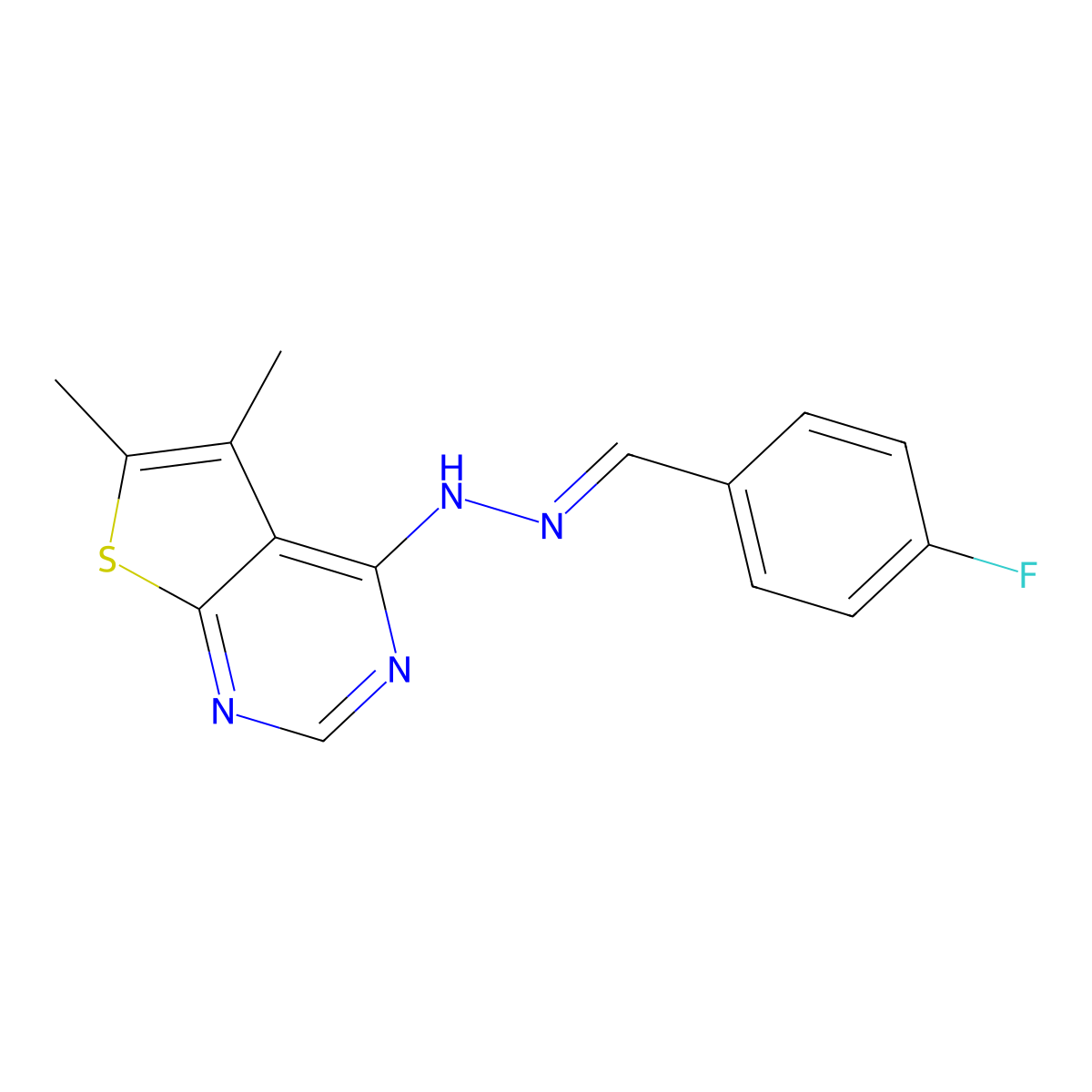4-Fluorobenzaldehyde 2-(5,6-dimethylthieno[2,3-d]pyrimidin-4-yl)hydrazone molecular structure, CAS 378222-49-2