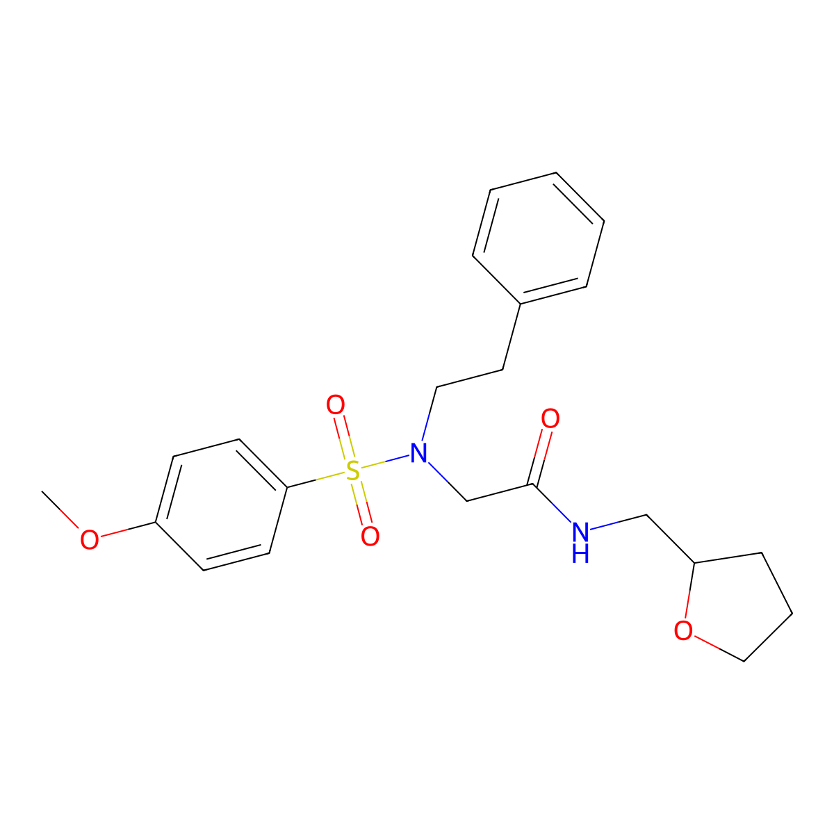 2-(4-methoxy-N-phenethylphenylsulfonamido)-N-((tetrahydrofuran-2-yl)methyl)acetamide molecular structure, CAS 378222-85-6