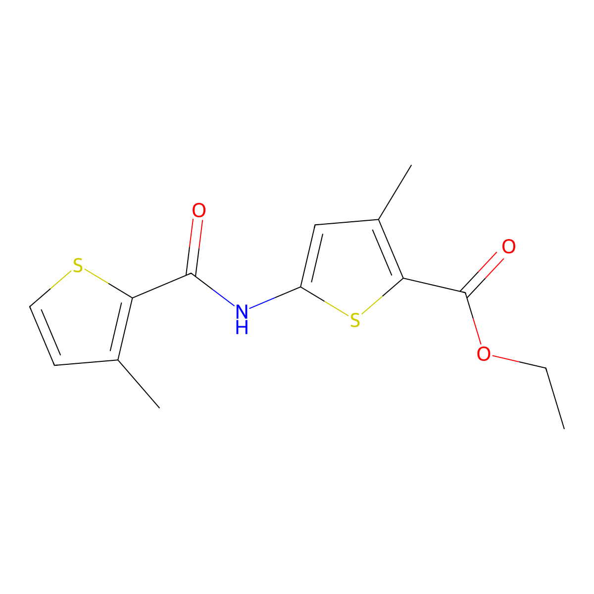 Ethyl 3-methyl-5-[(3-methylthiophene-2-carbonyl)amino]thiophene-2-carboxylate molecular structure, CAS 378223-81-5