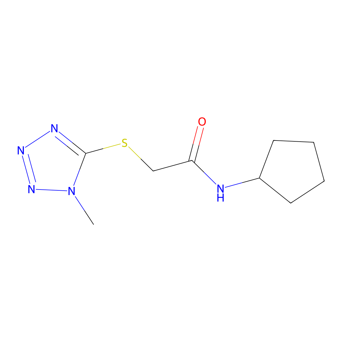 N-cyclopentyl-2-(1-methyltetrazol-5-yl)sulfanylacetamide molecular structure, CAS 378225-87-7