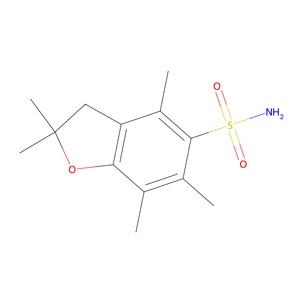 2,2,4,6,7-Pentamethyl-2,3-dihydrobenzofuran-5-sulfonamide molecular structure, CAS 378230-81-0