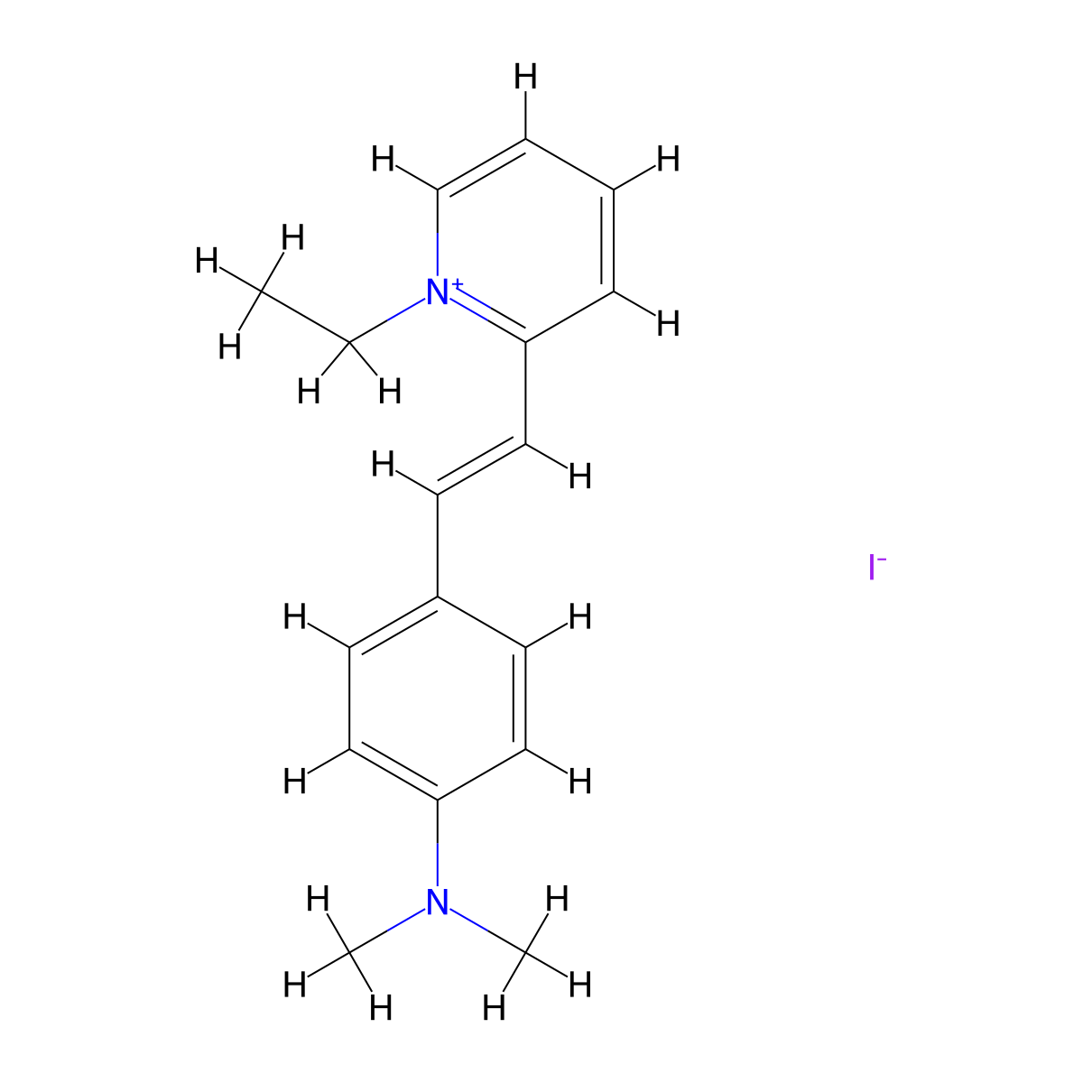 Pyridinium, 2-[2-[4-(dimethylamino)phenyl]ethenyl]-1-ethyl-, iodide (1:1) molecular structure, CAS 3785-01-1