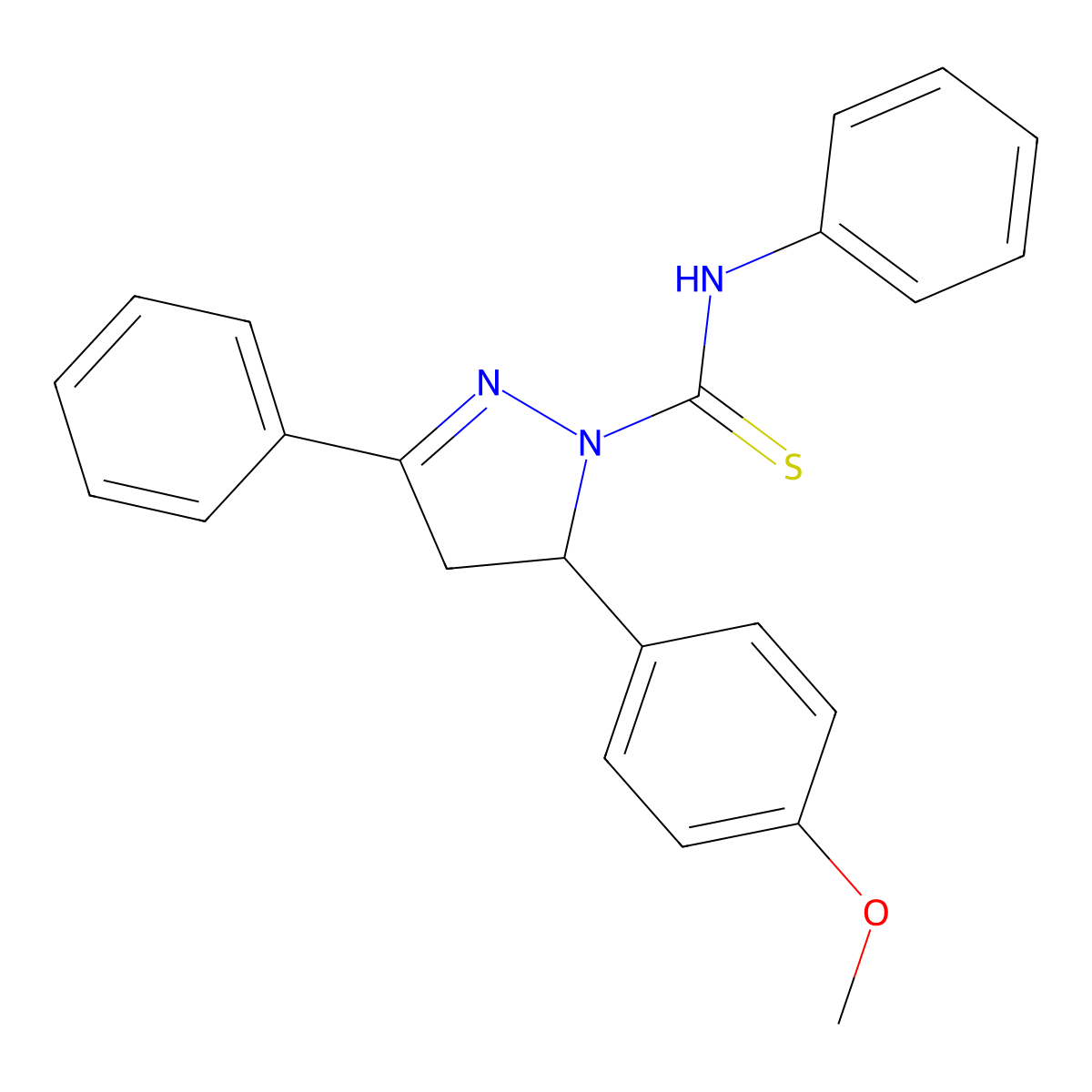 5-(4-methoxyphenyl)-N,3-diphenyl-4,5-dihydro-1H-pyrazole-1-carbothioamide molecular structure, CAS 37865-26-2