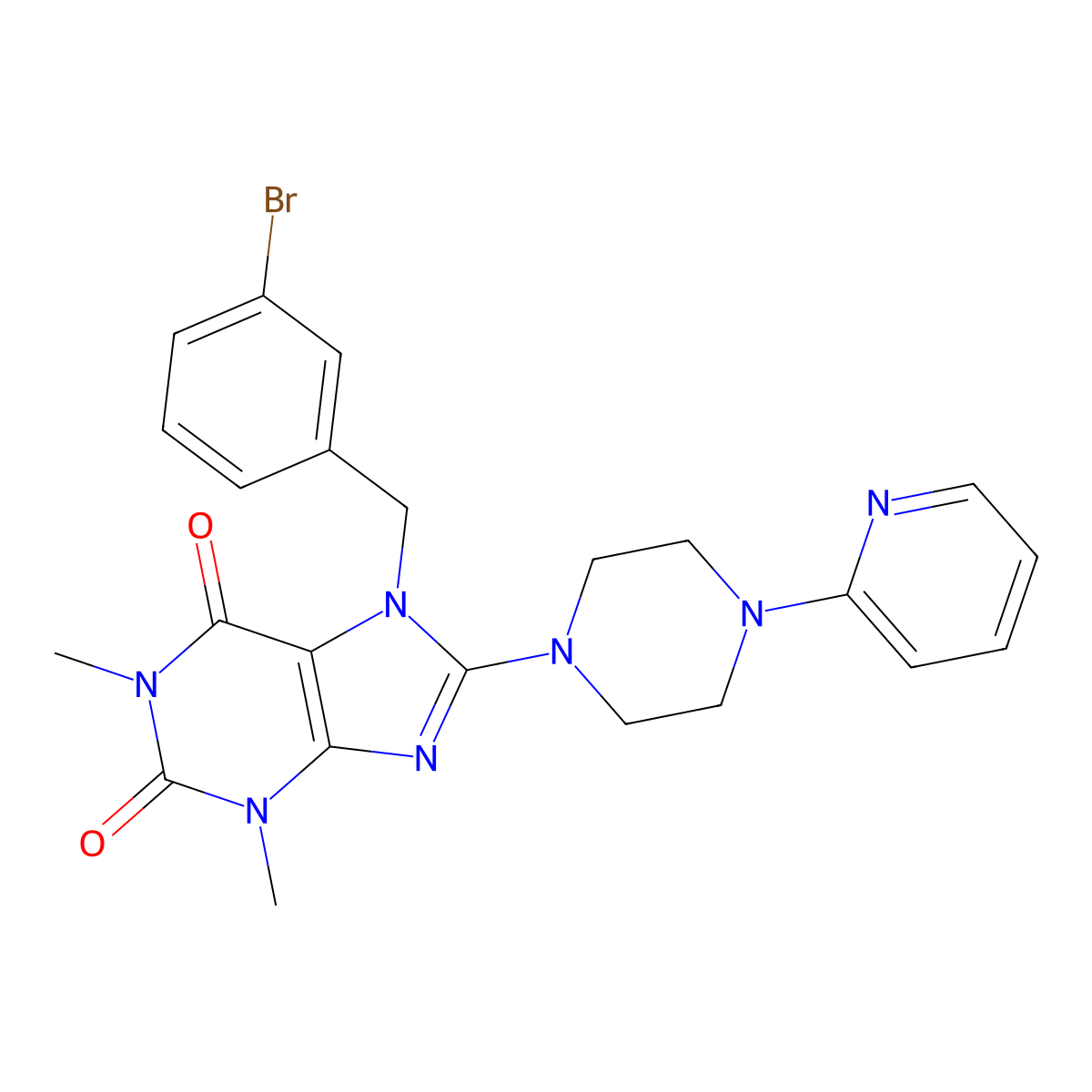 7-[(3-Bromophenyl)methyl]-1,3-dimethyl-8-(4-pyridin-2-ylpiperazin-1-yl)purine-2,6-dione molecular structure, CAS 378752-51-3