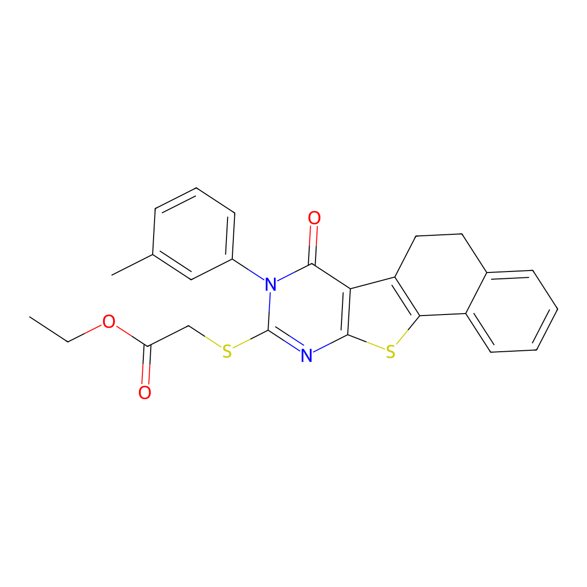 Ethyl 2-((7-oxo-8-(m-tolyl)-5,6,7,8-tetrahydronaphtho[2',1':4,5]thieno[2,3-d]pyrimidin-9-yl)thio)acetate molecular structure, CAS 378752-71-7