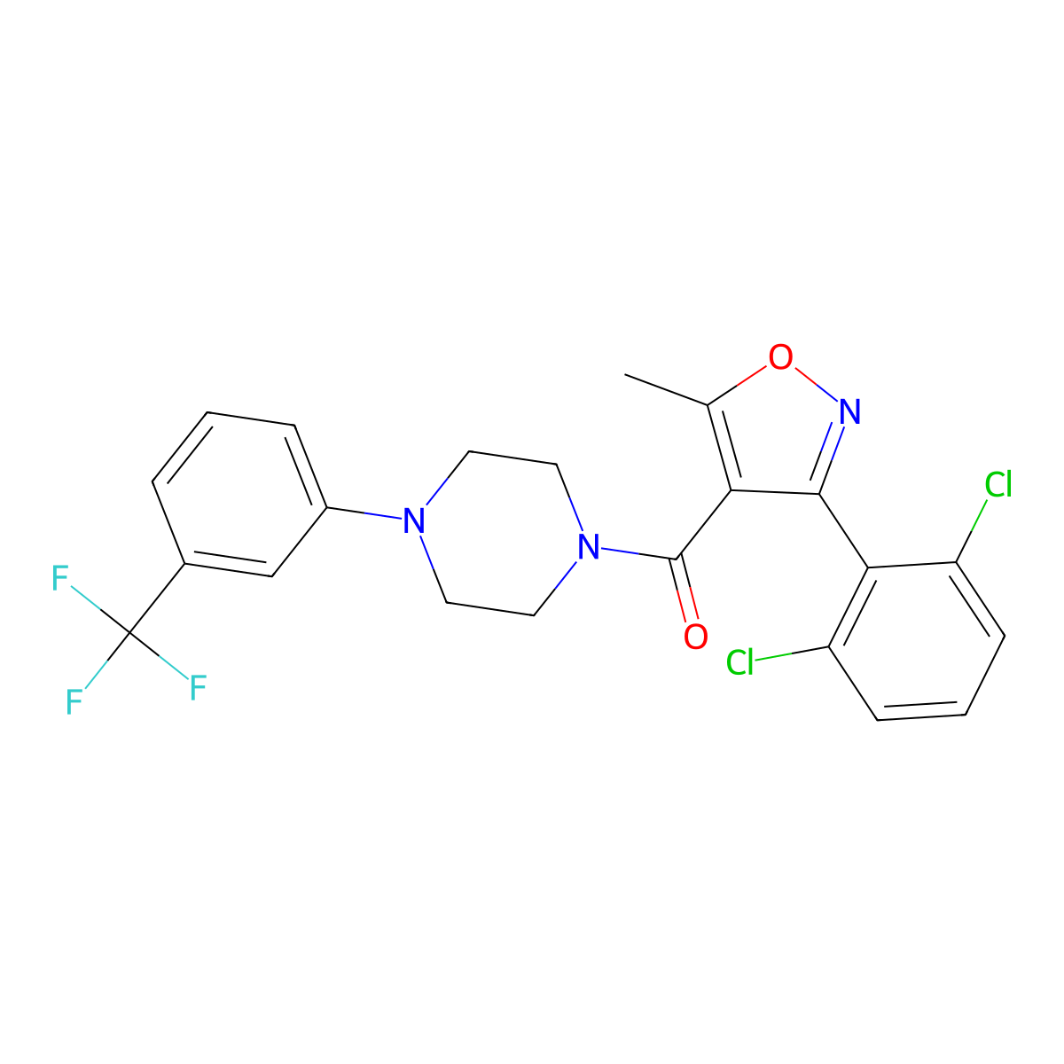 3-(2,6-Dichlorophenyl)-5-methylisoxazol-4-YL 4-(3-(trifluoromethyl)phenyl)piperazinyl ketone molecular structure, CAS 378753-06-1