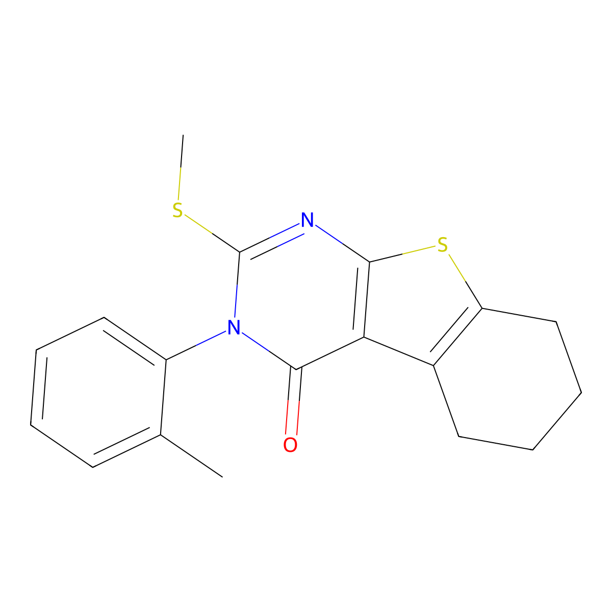 3-(2-methylphenyl)-2-(methylsulfanyl)-5,6,7,8-tetrahydro[1]benzothieno[2,3-d]pyrimidin-4(3H)-one molecular structure, CAS 378753-08-3