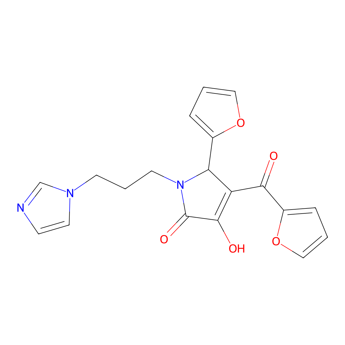 4-(2-Furoyl)-5-(2-furyl)-3-hydroxy-1-(3-(1H-imidazol-1-YL)propyl)-1,5-dihydro-2H-pyrrol-2-one molecular structure, CAS 378753-71-0
