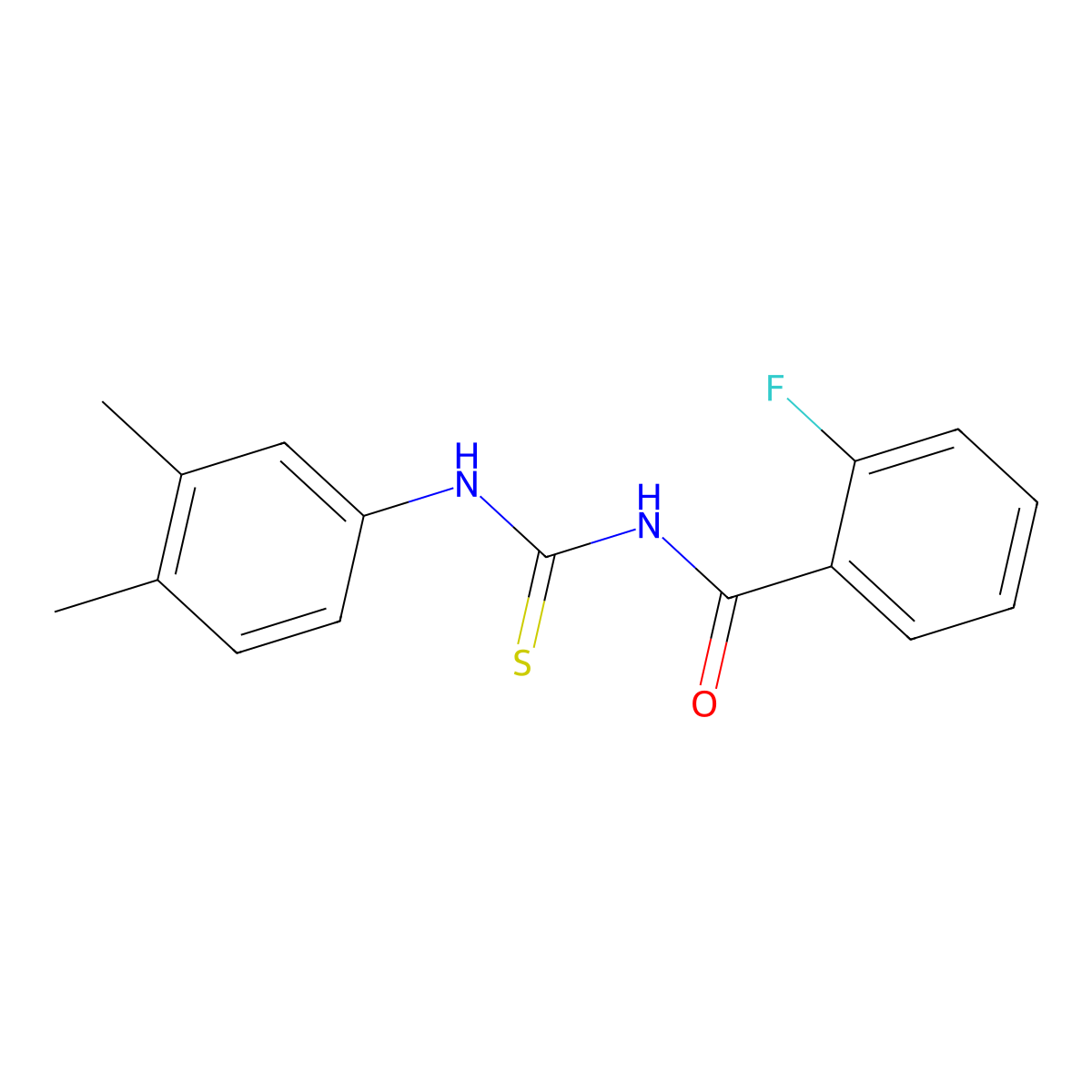 N-[(3,4-dimethylphenyl)carbamothioyl]-2-fluorobenzamide molecular structure, CAS 378755-16-9