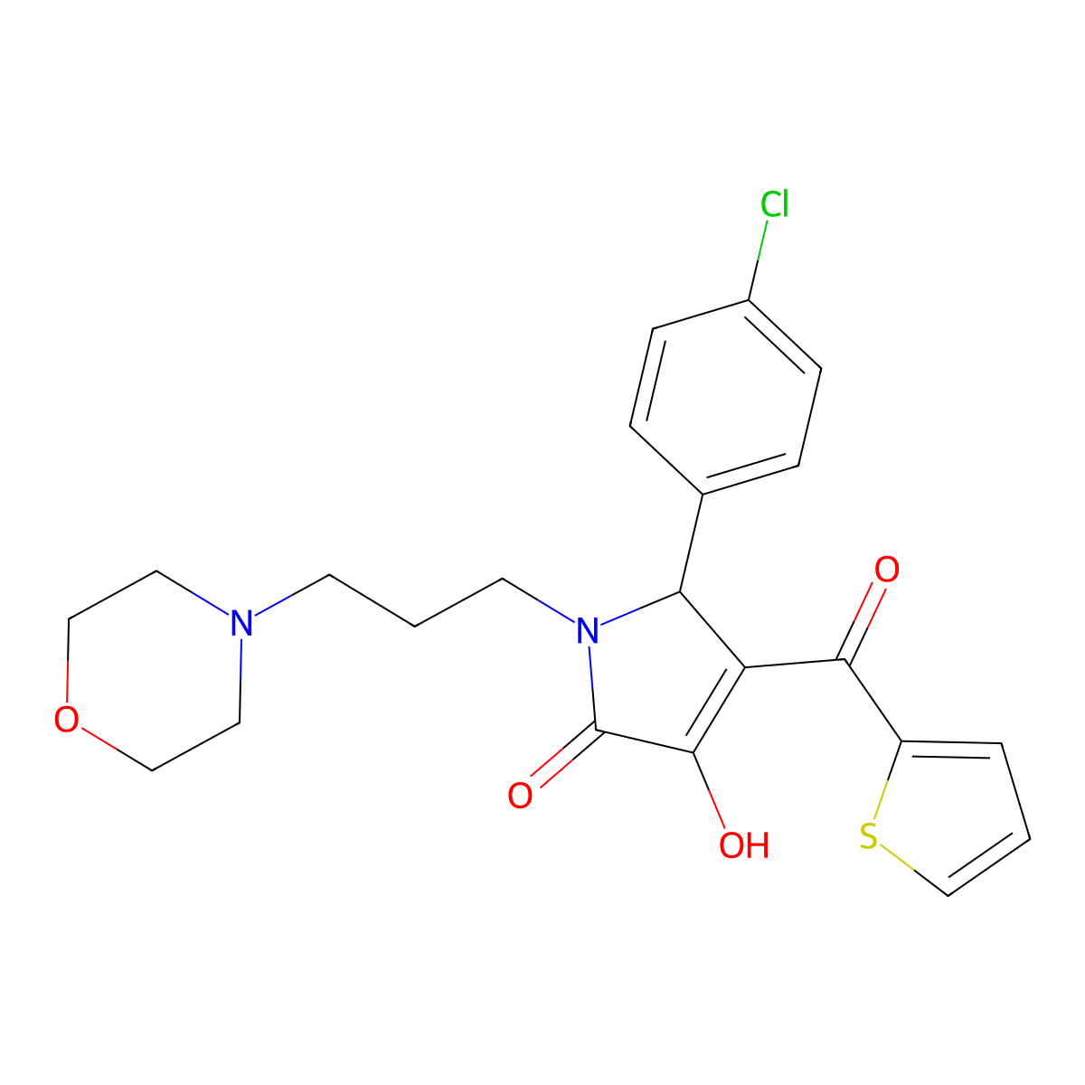 2-(4-chlorophenyl)-4-hydroxy-1-(3-morpholin-4-ylpropyl)-3-(thiophene-2-carbonyl)-2H-pyrrol-5-one molecular structure, CAS 378755-56-7